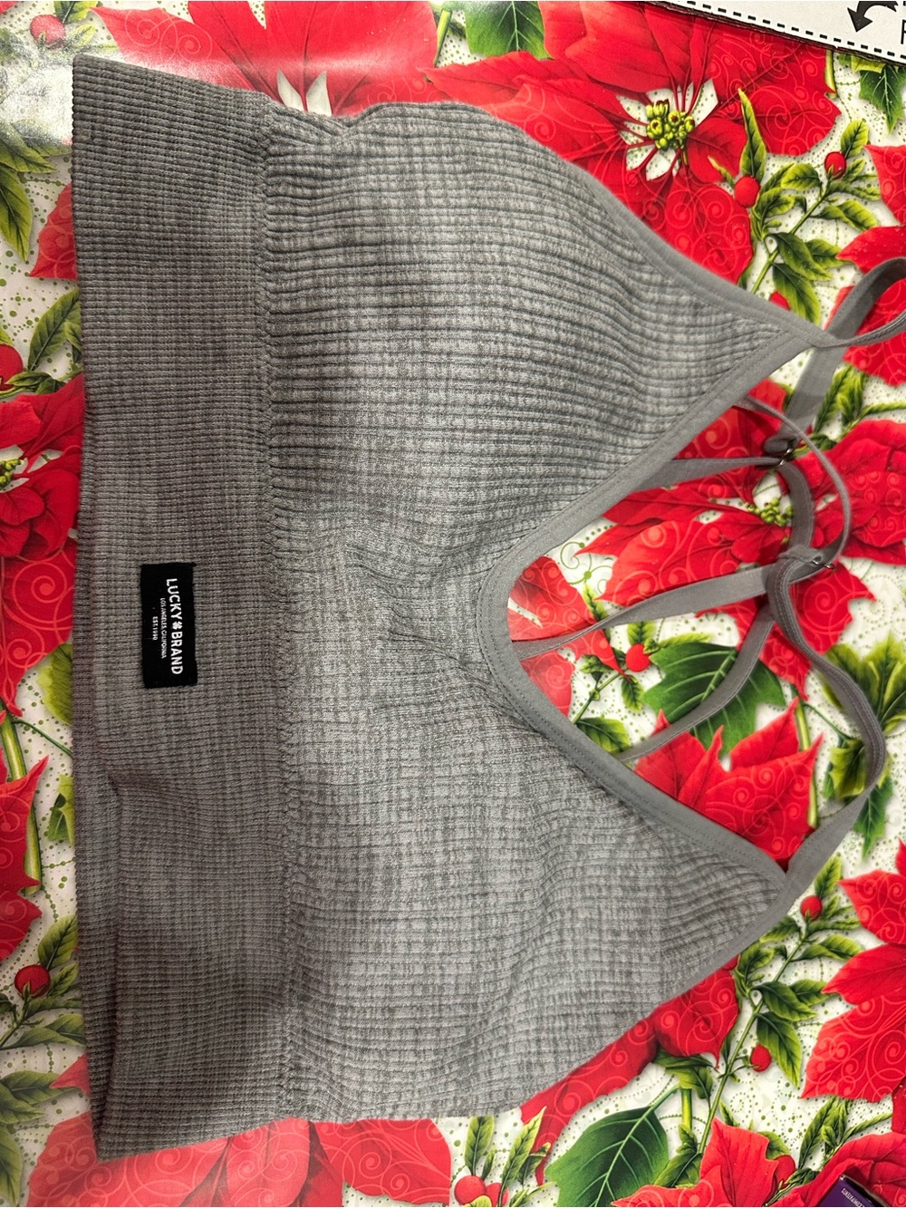 Lucky Brand Light Gray Ribbed Bralette with Crisscross Straps